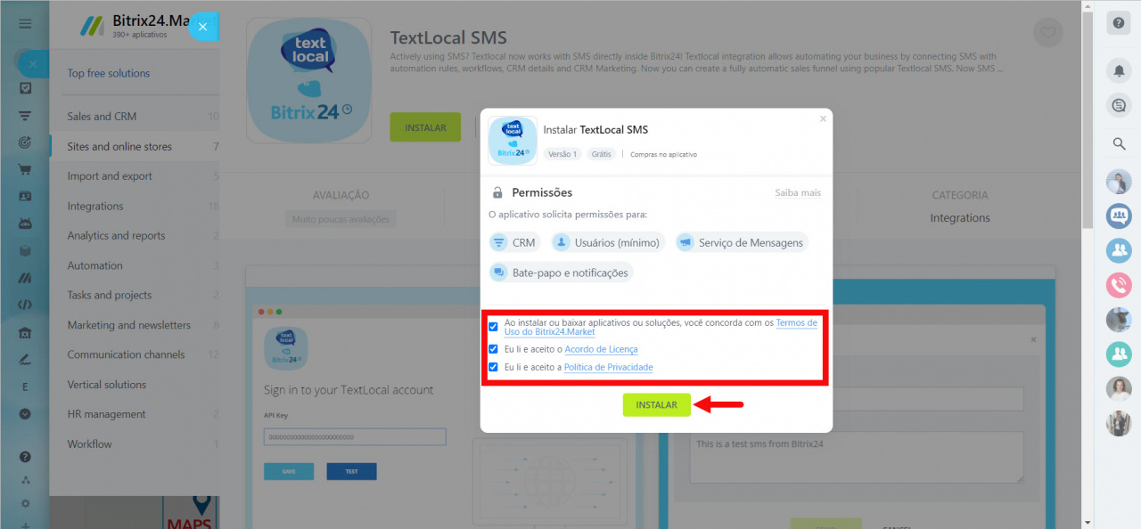instalar textlocal sms